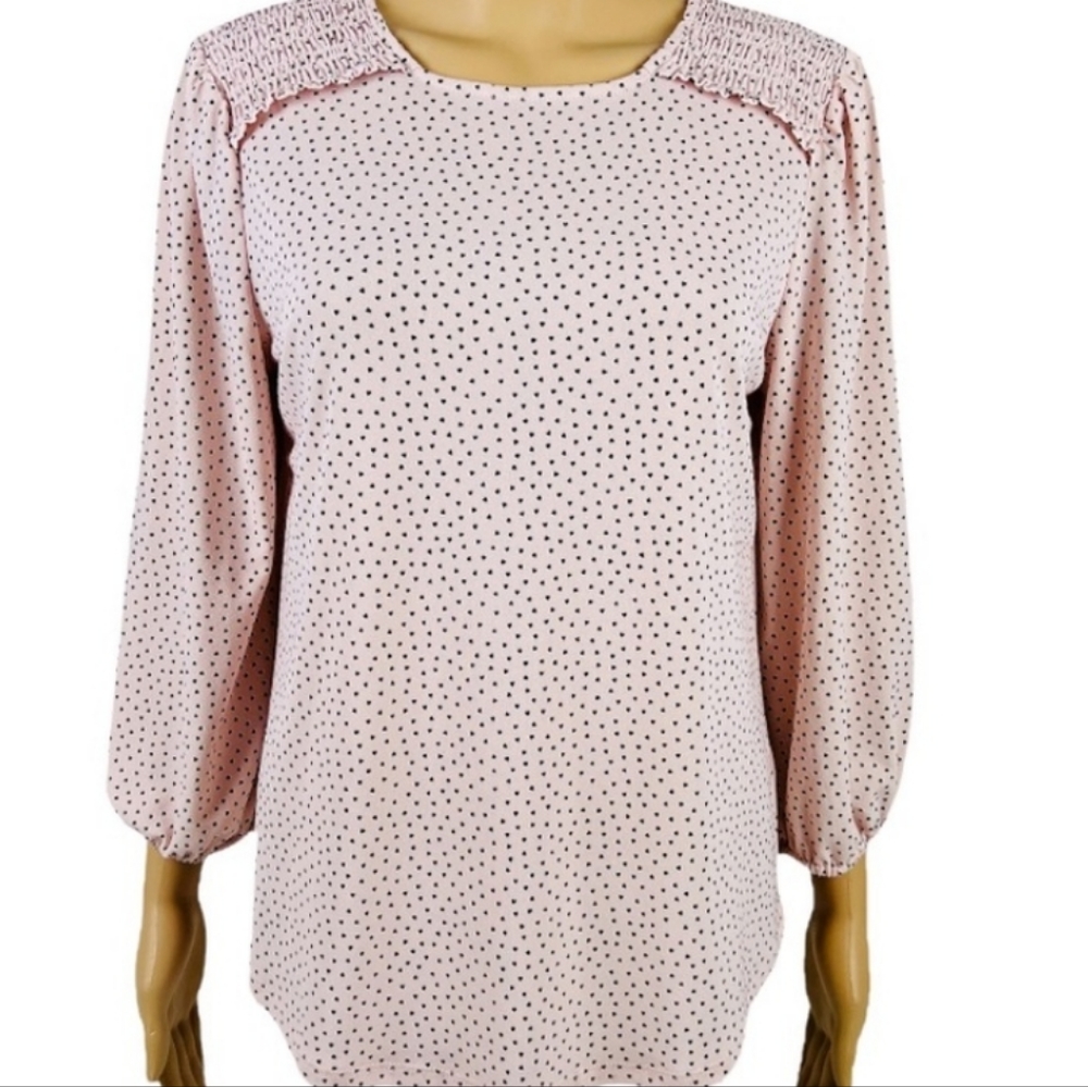 Adrianna Papell Heart Print Smocked Shoulder Blouse